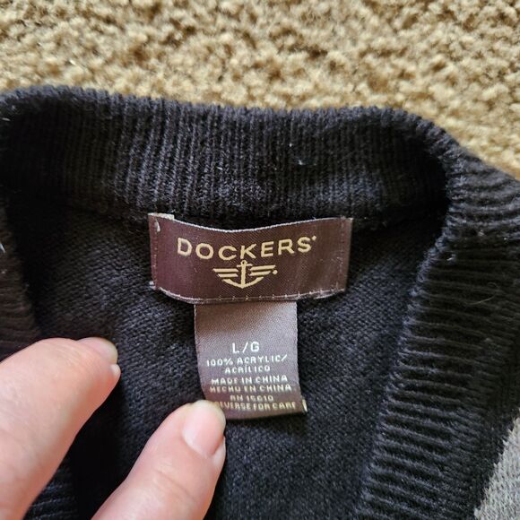 VTG Mens Dockers Knit Vest Size L 100% Acrylic Argyle Diamond Black Gray Preppy - Picture 5 of 10